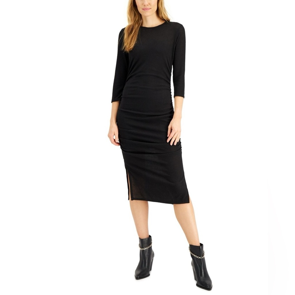 INC International Concepts Ruched Bodycon Midi Dress Black Women’s Size Medium